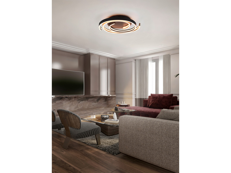 Moderne LED Deckenleuchte CAYA dimmbar über Schalter, hell Schwarz Gold Ø 50cm