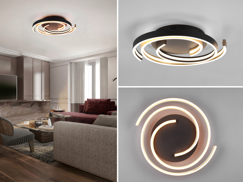 Moderne LED Deckenleuchte CAYA dimmbar über Schalter, hell Schwarz Gold Ø 50cm