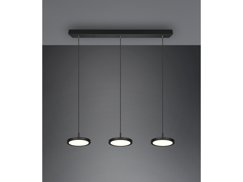 LED Pendelleuchte TRAY 3-flammig dimmbar Schwarz, Breite 90cm
