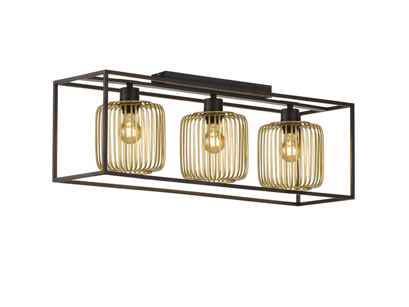 LED Deckenleuchte 3-flammig Schwarz Gold dimmbar über Schalter, Breite 83cm
