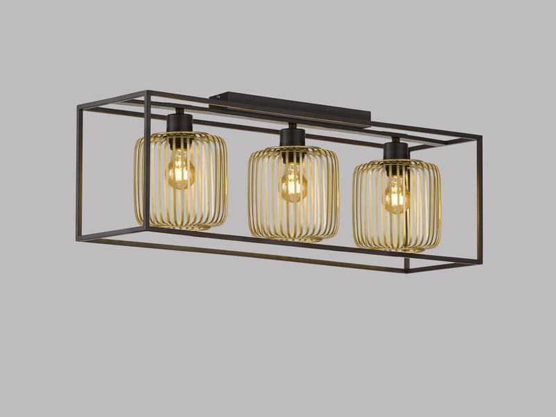 LED Deckenleuchte 3-flammig Schwarz Gold dimmbar über Schalter, Breite 83cm