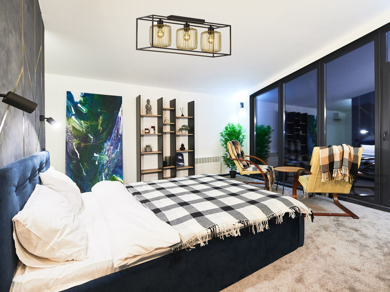 LED Deckenleuchte 3-flammig Schwarz Gold dimmbar über Schalter, Breite 83cm