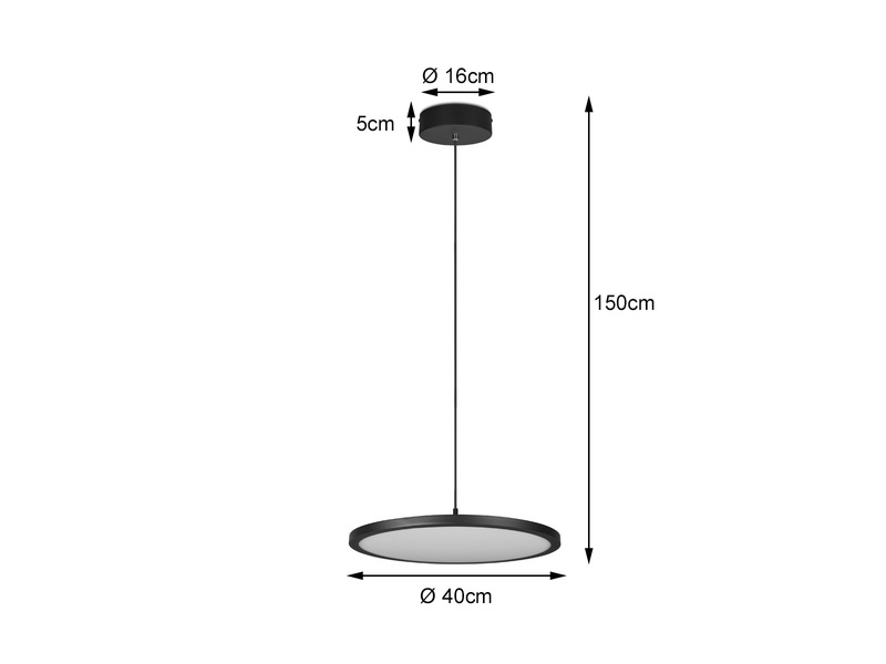 LED Pendelleuchte TRAY einflammig dimmbar Schwarz Ø 40cm