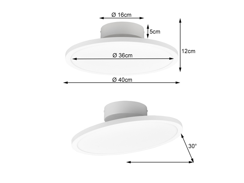 LED Deckenleuchte TRAY einflammig schwenkbar dimmbar Weiß, Ø 40cm