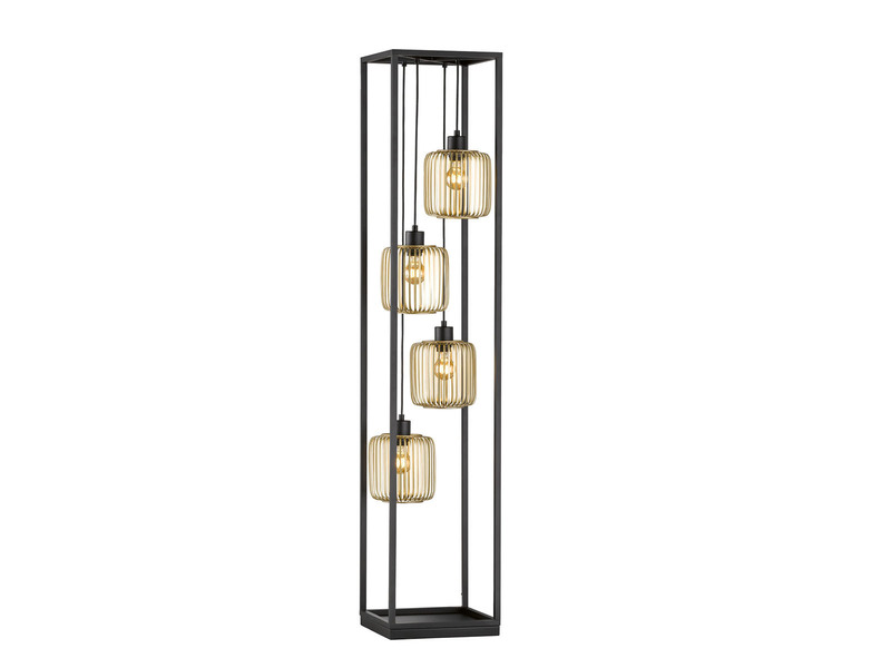 Stehlampe mehrflammig Schwarz Gold mit LED dimmbar, Höhe 150cm