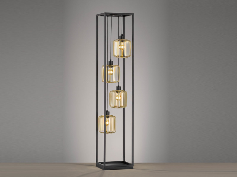 Stehlampe mehrflammig Schwarz Gold mit LED dimmbar, Höhe 150cm