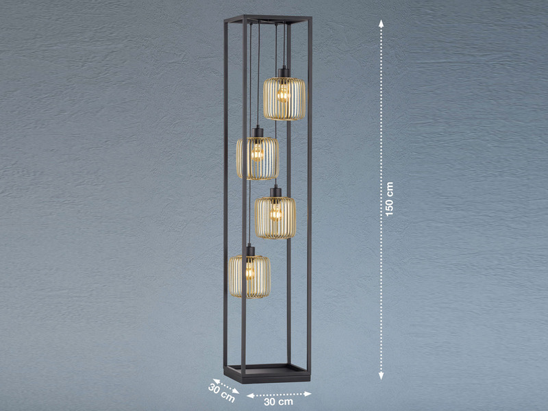 Stehlampe mehrflammig Schwarz Gold mit LED dimmbar, Höhe 150cm