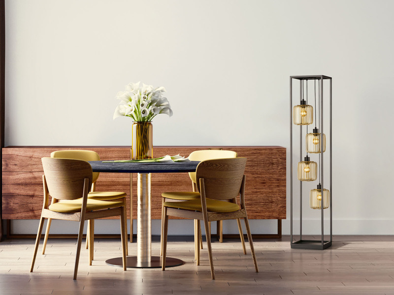 Stehlampe mehrflammig Schwarz Gold mit LED dimmbar, Höhe 150cm