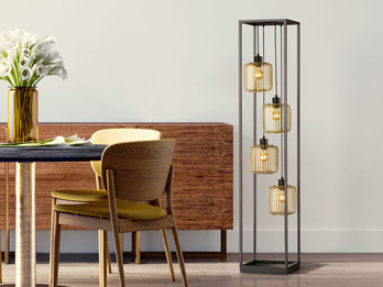 Stehlampe mehrflammig Schwarz Gold mit LED dimmbar, Höhe 150cm