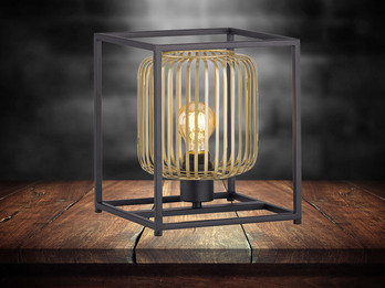 Kleine Tischlampe Schwarz Gold mit LED dimmbar, Quadrat 23cm