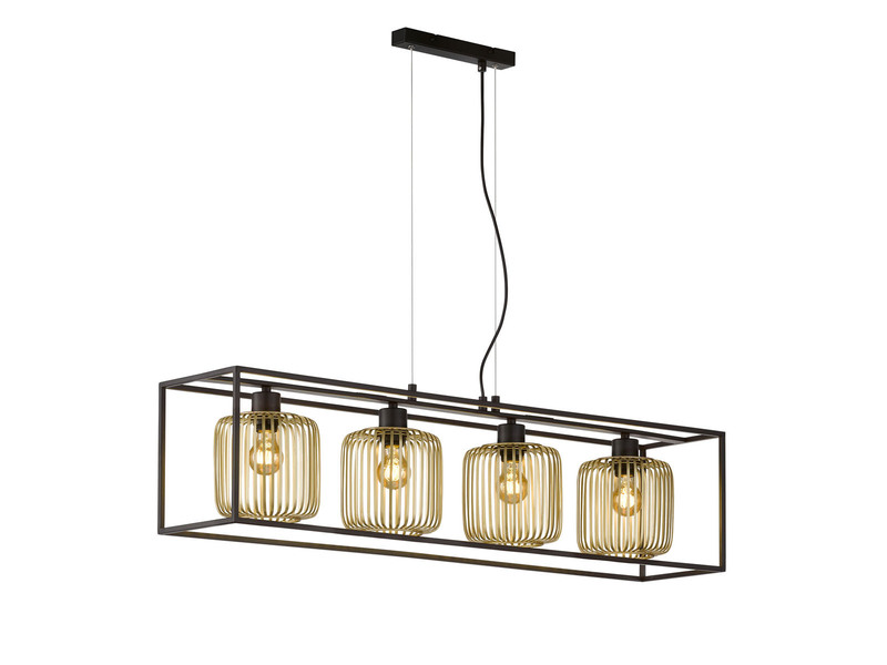 LED Pendelleuchte Schwarz Gold 4-flammig lang, Breite 110cm