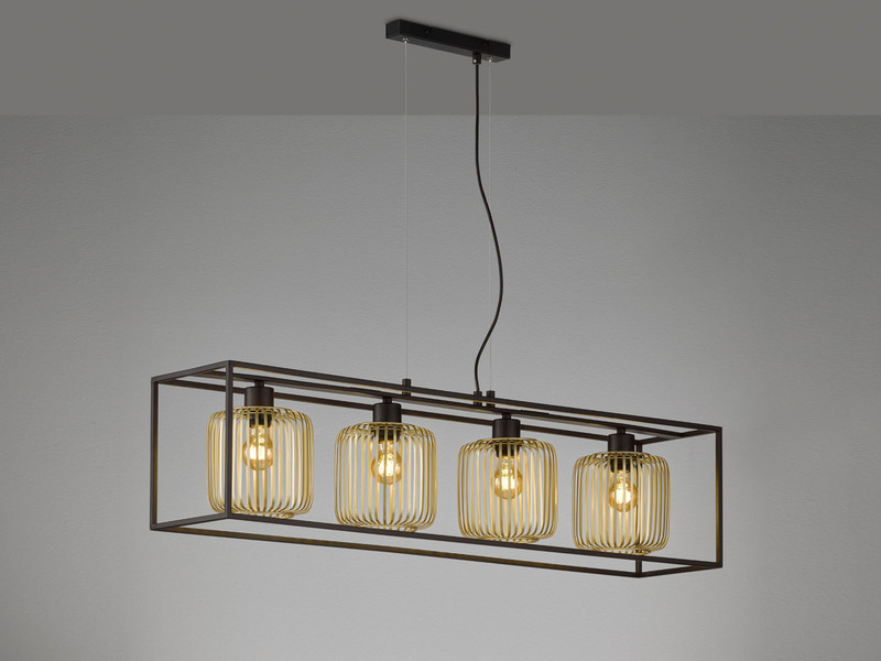 LED Pendelleuchte Schwarz Gold 4-flammig lang, Breite 110cm