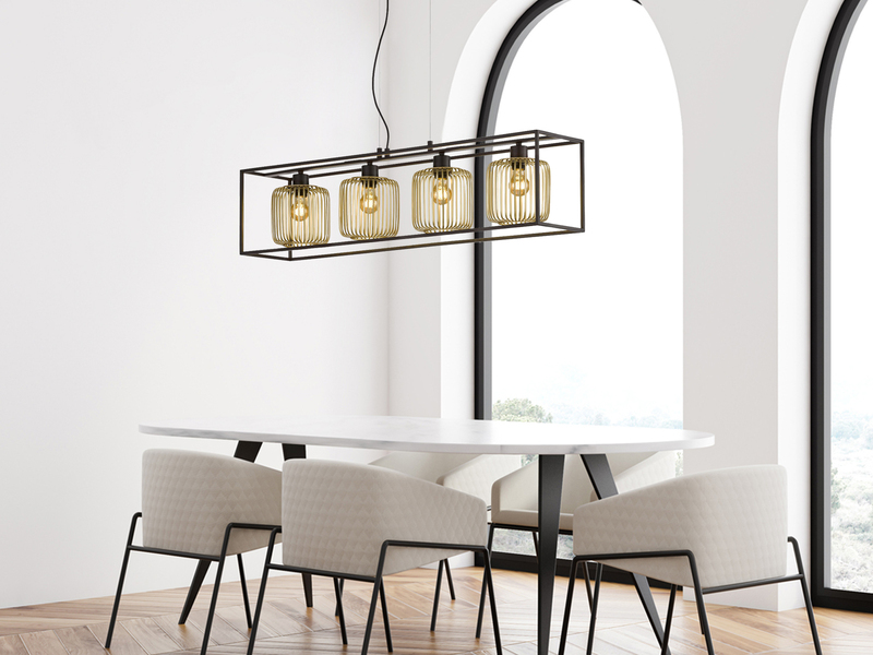 LED Pendelleuchte Schwarz Gold 4-flammig lang, Breite 110cm