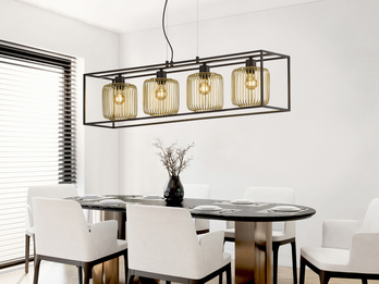 LED Pendelleuchte Schwarz Gold 4-flammig lang, Breite 110cm