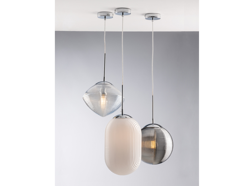 Pendelleuchte GREENWICH einflammig Relief Milchglas Lampenschirm, Ø 23cm