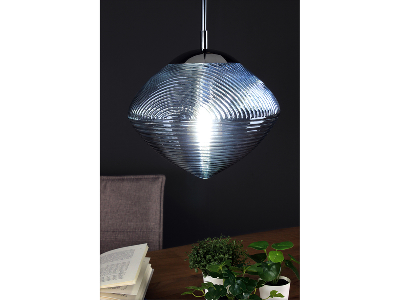 Pendelleuchte GREENWICH einflammig Relief Glasschirm in Blau, Ø 26cm