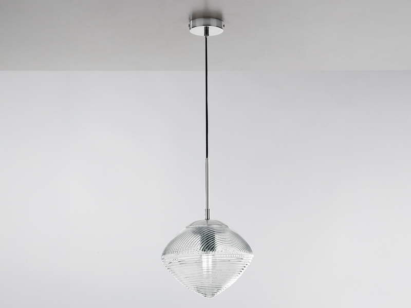 Pendelleuchte GREENWICH einflammig Relief Glasschirm in Blau, Ø 26cm