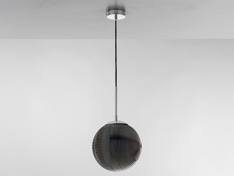 Pendelleuchte GREENWICH Relief Rauchglas Kugel Lampenschirm, Ø 25cm