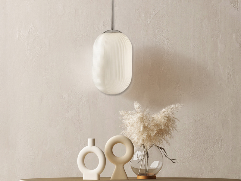 LED Pendelleuchte einflammig mit Relief Milchglas Lampenschirm Weiß, Ø 23cm