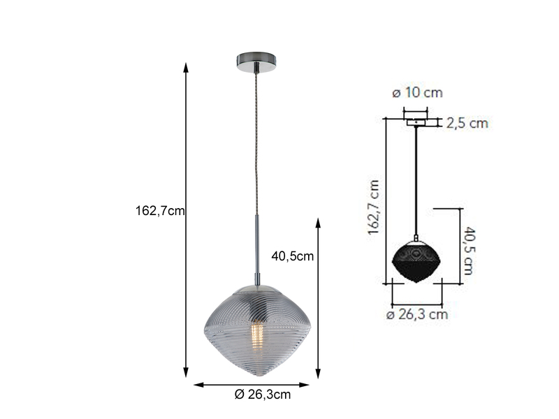 LED Pendelleuchte mit Relief Rauchglas Lampenschirm, Blau Ø 26cm