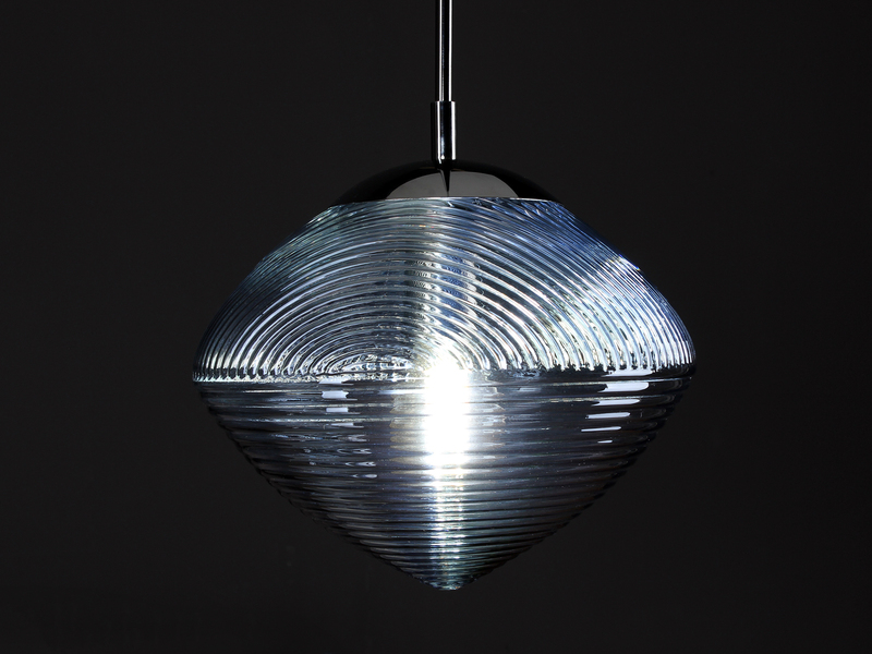 LED Pendelleuchte einflammig mit Relief Glasschirm in Blau, Ø 26cm