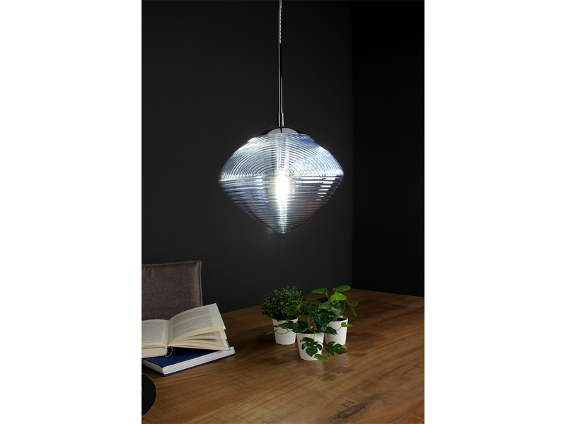 LED Pendelleuchte mit Relief Rauchglas Lampenschirm, Blau Ø 26cm