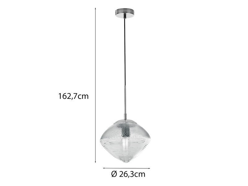 LED Pendelleuchte einflammig mit Relief Glasschirm in Blau, Ø 26cm