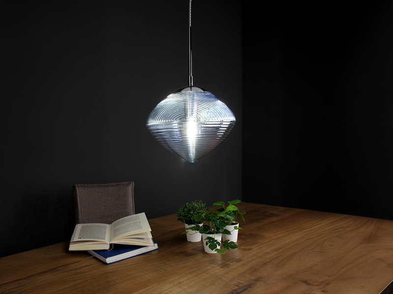 LED Pendelleuchte einflammig mit Relief Glasschirm in Blau, Ø 26cm