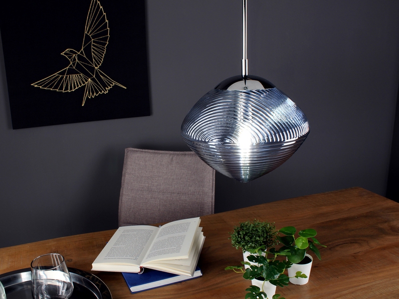 LED Pendelleuchte einflammig mit Relief Glasschirm in Blau, Ø 26cm