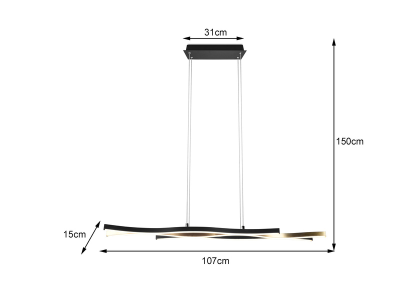 LED Pendelleuchte BLAZE dimmbar Lichtfarbe einstellbar Messing 107cm