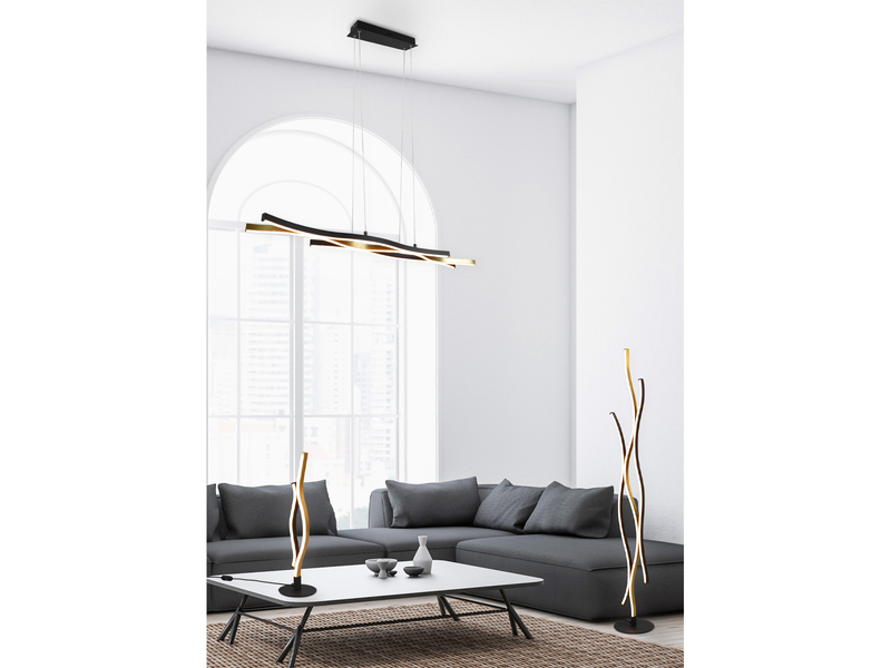 LED Pendelleuchte BLAZE Schwarz Gold dimmbar & 2 Lichtfarben, Breite 107cm