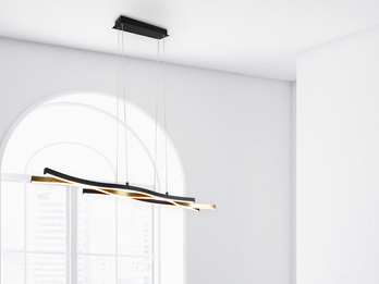 LED Pendelleuchte BLAZE Schwarz Gold dimmbar & 2 Lichtfarben, Breite 107cm