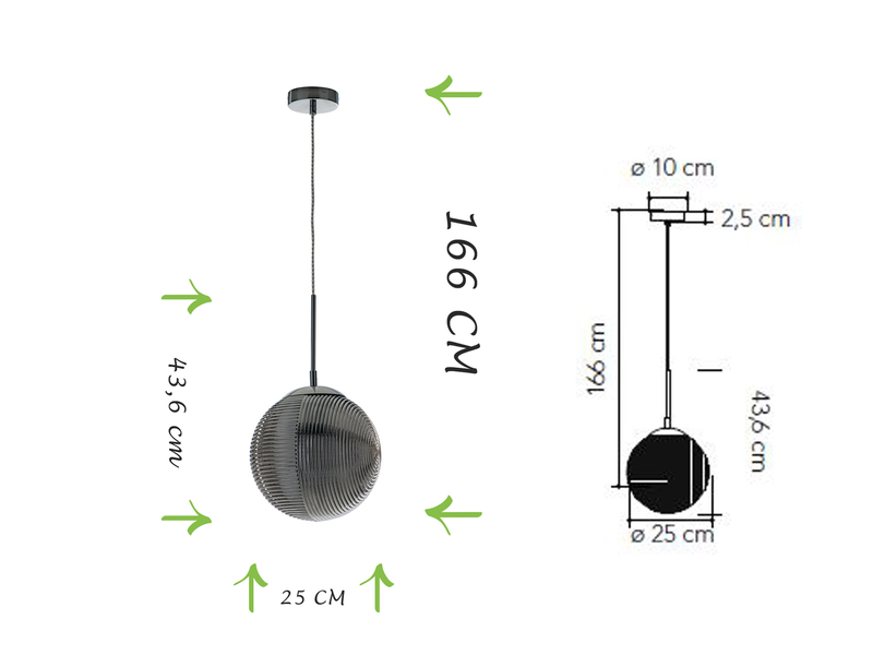 LED Pendelleuchte mit Relief Rauchglas Kugel Lampenschirm, Ø 25cm