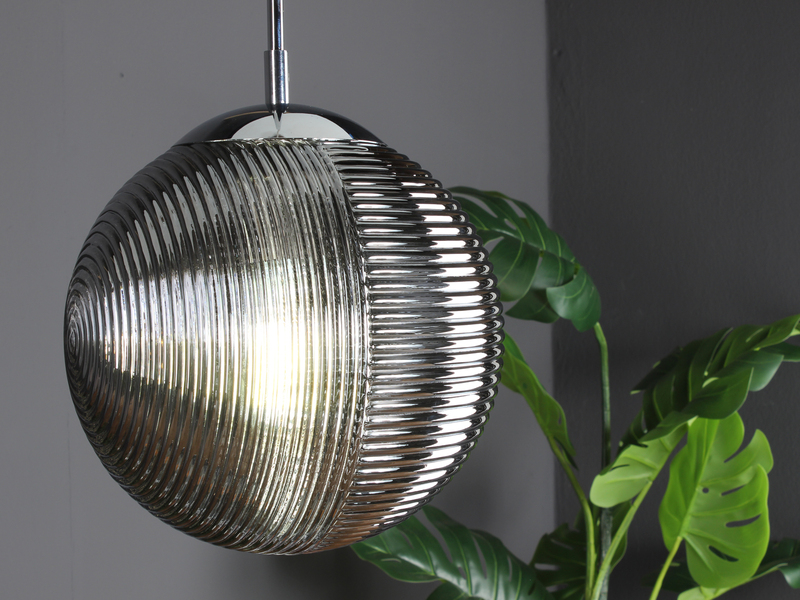LED Pendelleuchte einflammig mit Relief Glaskugel aus Rauchglas, Ø 25cm