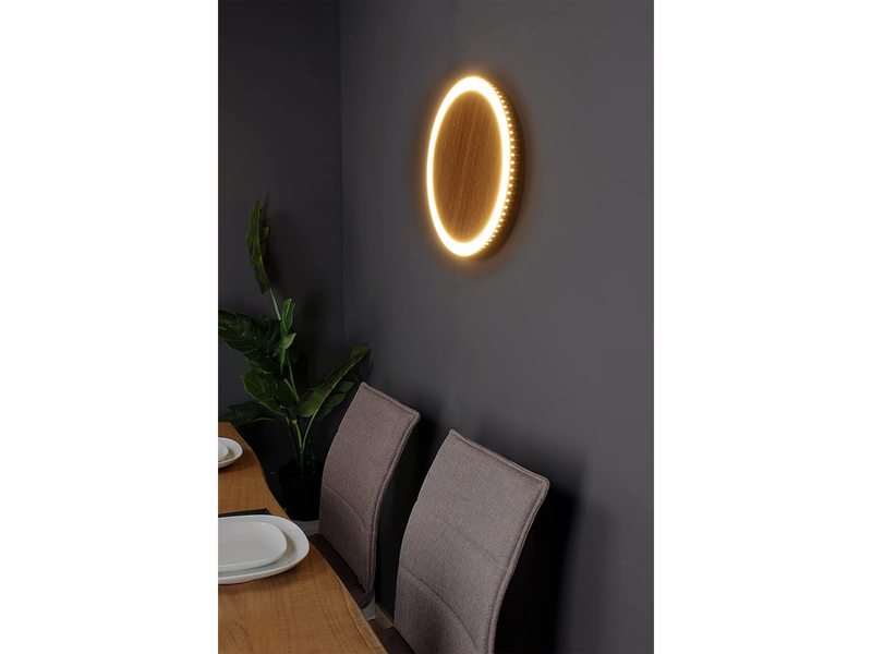 LED Wandleuchte MOON für Wand & Decke Holzoptik 3 Stufen dimmbar, Ø30cm