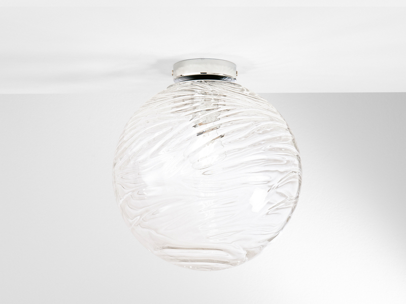 Kleine Deckenleuchte NEREIDE Glaskugel Wellenmuster Transparent, Ø 30cm