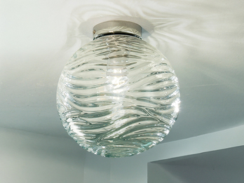 Kleine Deckenleuchte NEREIDE Glaskugel Wellenmuster Transparent, Ø 30cm
