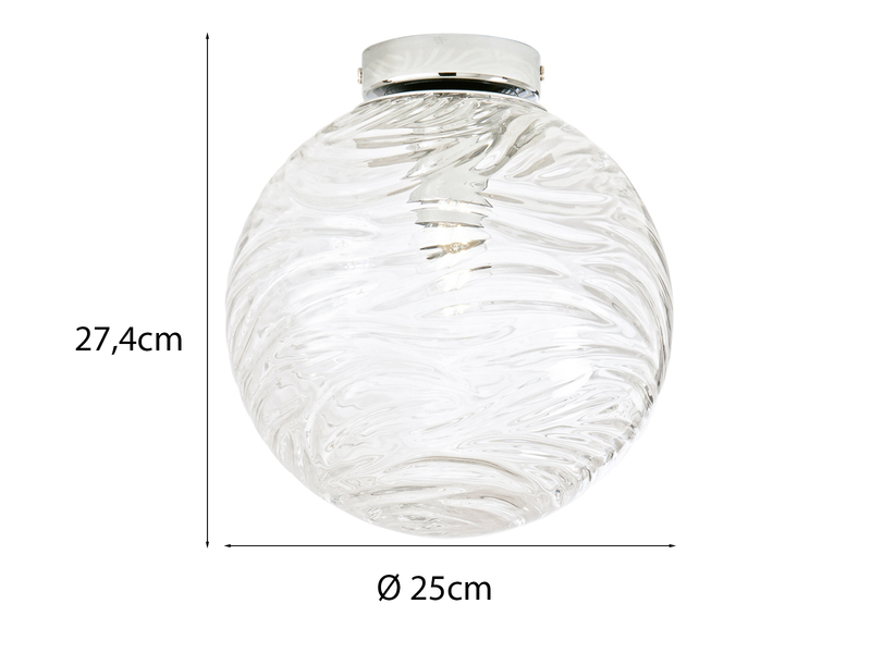 Kleine Deckenleuchte NEREIDE Glaskugel Wellenmuster Transparent, Ø 25cm