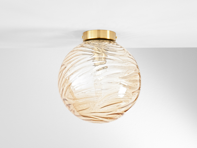 Kleine Deckenleuchte NEREIDE Glaskugel Wellenmuster Champagner, Ø 25cm