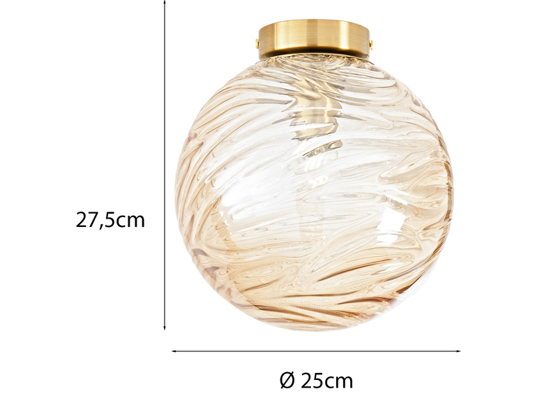 Kleine Deckenleuchte NEREIDE Glaskugel Wellenmuster Champagner, Ø 25cm