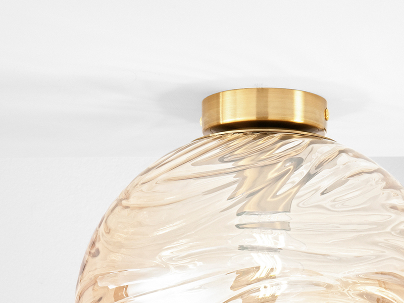 Kleine Deckenleuchte NEREIDE Glaskugel Wellenmuster Champagner, Ø 25cm
