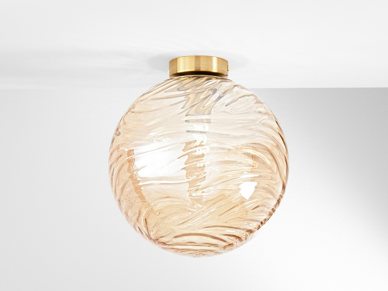 Kleine Deckenleuchte NEREIDE Glaskugel Wellenmuster Champagner, Ø 30cm
