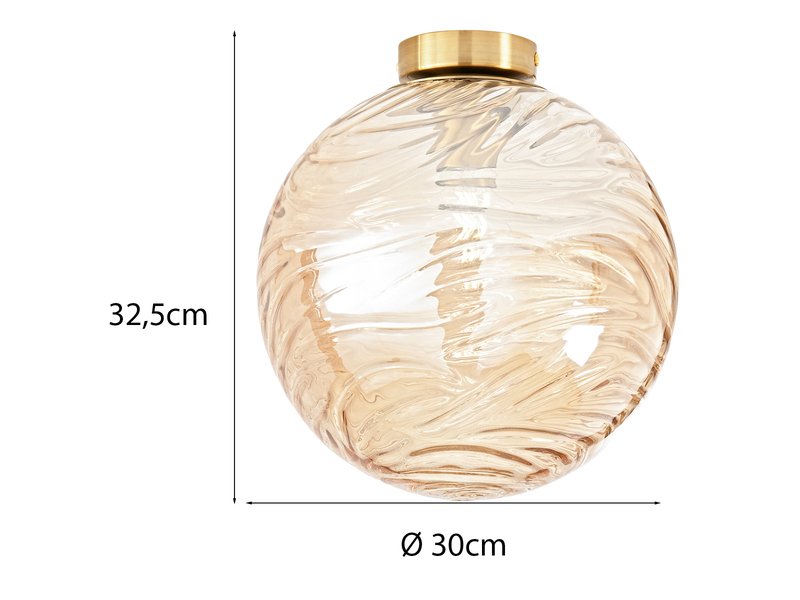 Kleine Deckenleuchte NEREIDE Glaskugel Wellenmuster Champagner, Ø 30cm