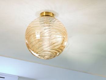 Kleine Deckenleuchte NEREIDE Glaskugel Wellenmuster Champagner, Ø 30cm