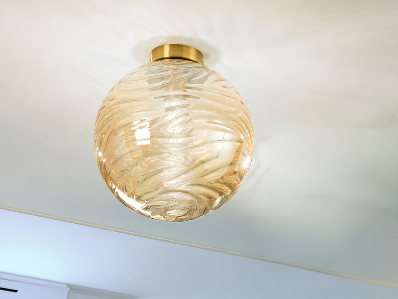 Kleine Deckenleuchte NEREIDE Glaskugel Wellenmuster Champagner, Ø 30cm