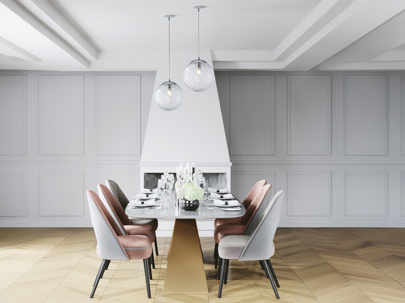 Pendelleuchte NEREIDE Glaskugel Wellenmuster in Transparent, Ø 33cm