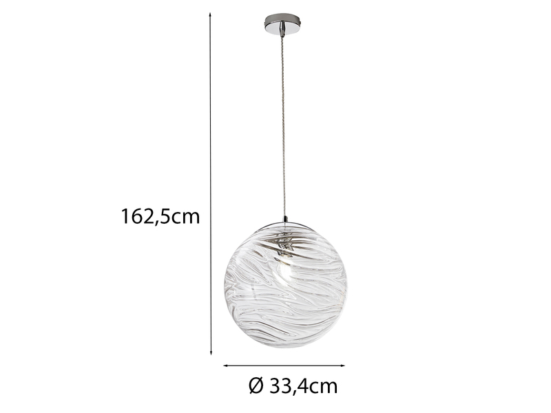 Pendelleuchte NEREIDE Glaskugel Wellenmuster in Transparent, Ø 33cm