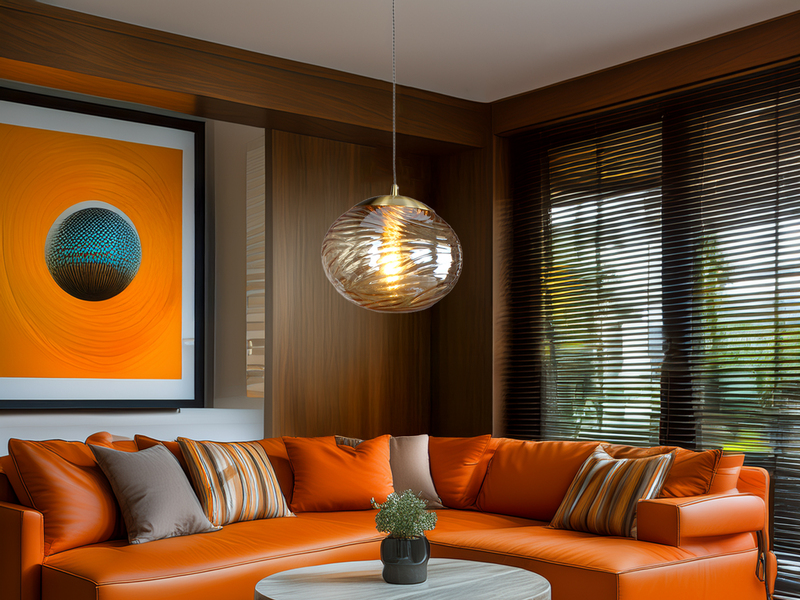 Pendelleuchte NEREIDE Glaskugel Wellenmuster Champagner, Ø 24,8cm