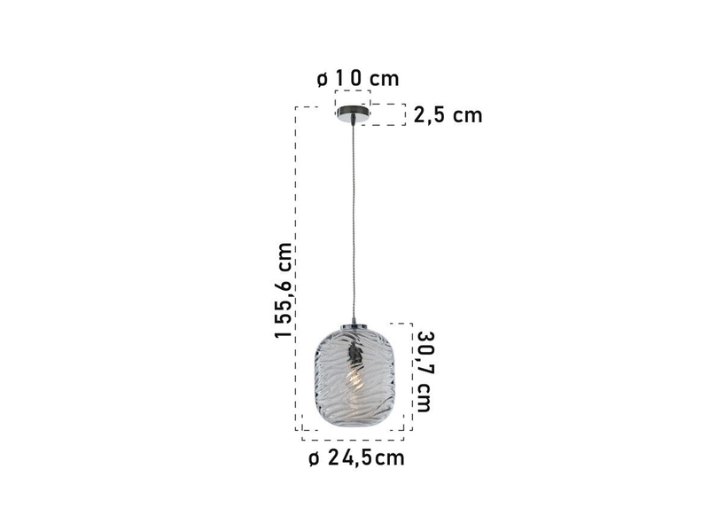 Pendelleuchte NEREIDE Wellenmuster Rauchglas Seeblau Ø24,5cm