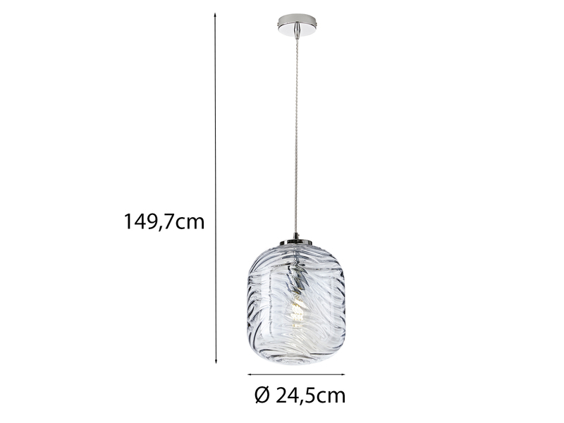 Pendelleuchte NEREIDE einflammig Wellenmuster Glasschirm in Blau, Ø 24,5cm